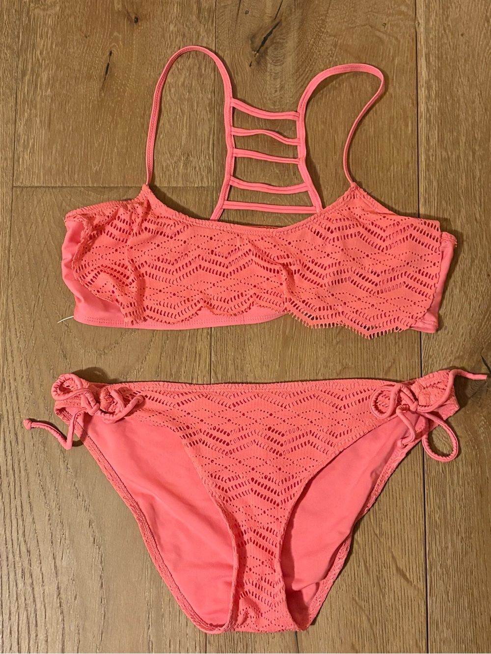 Coral Crochet Strappy Bikini Set